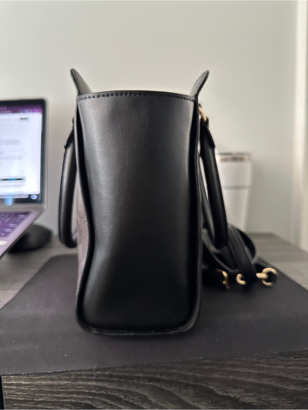 Coach Charlie Brown Signature Canvas Tote Bag with Black Trim - Picture 2 of 5